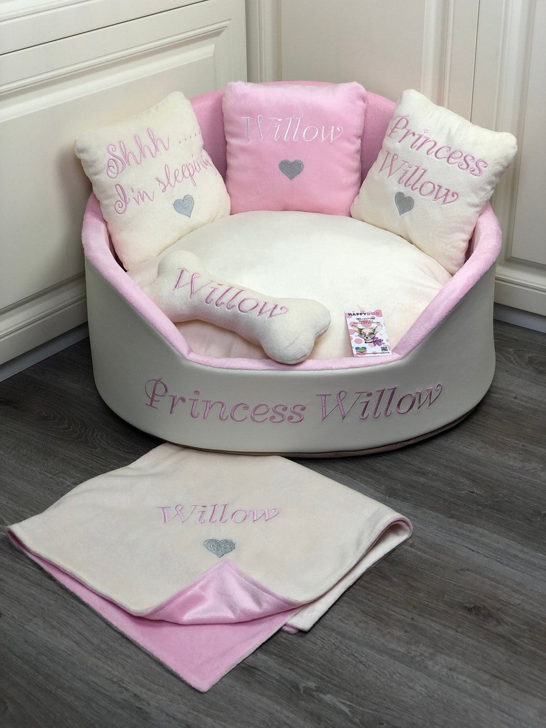 Cream and Baby Pink Luxury Dog Bed Pink Personalized Dog Bed Etsy