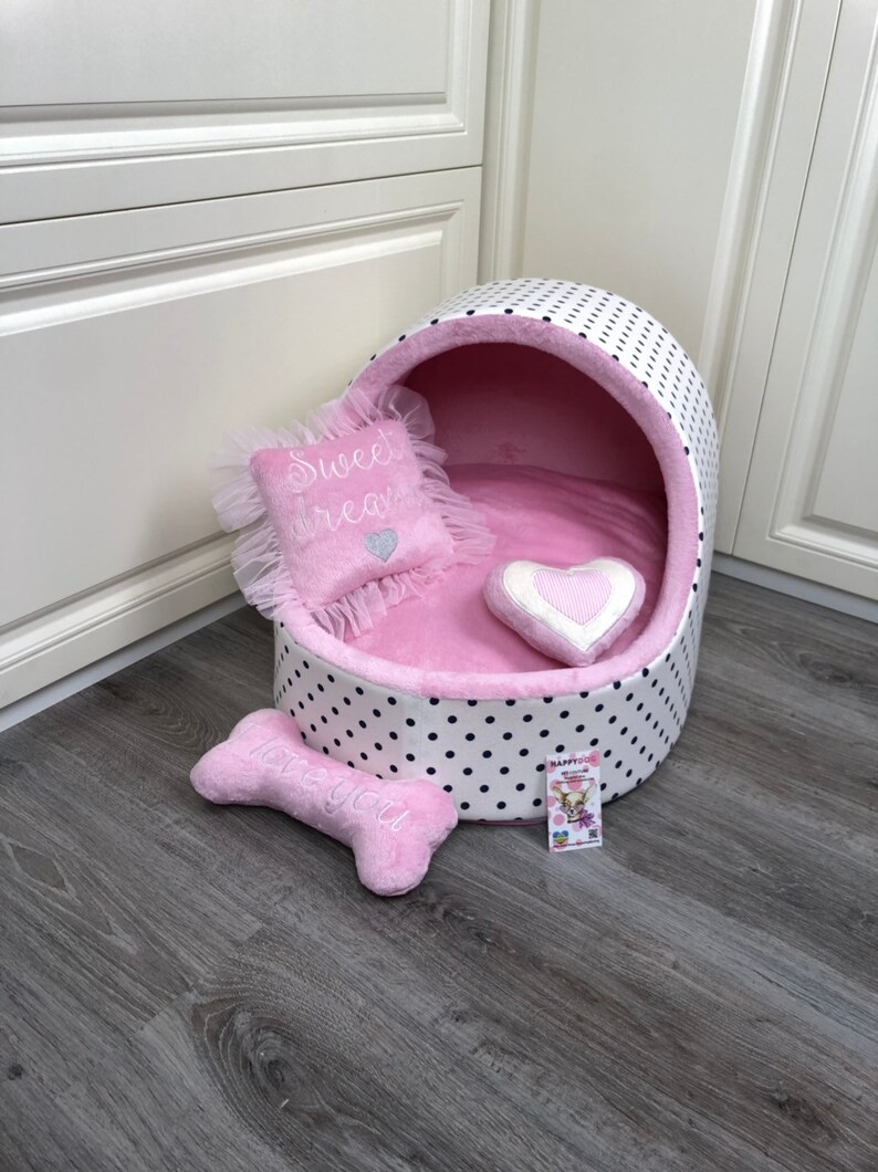 Baby pink and white polka luxury dog cradle Customized baby Etsy