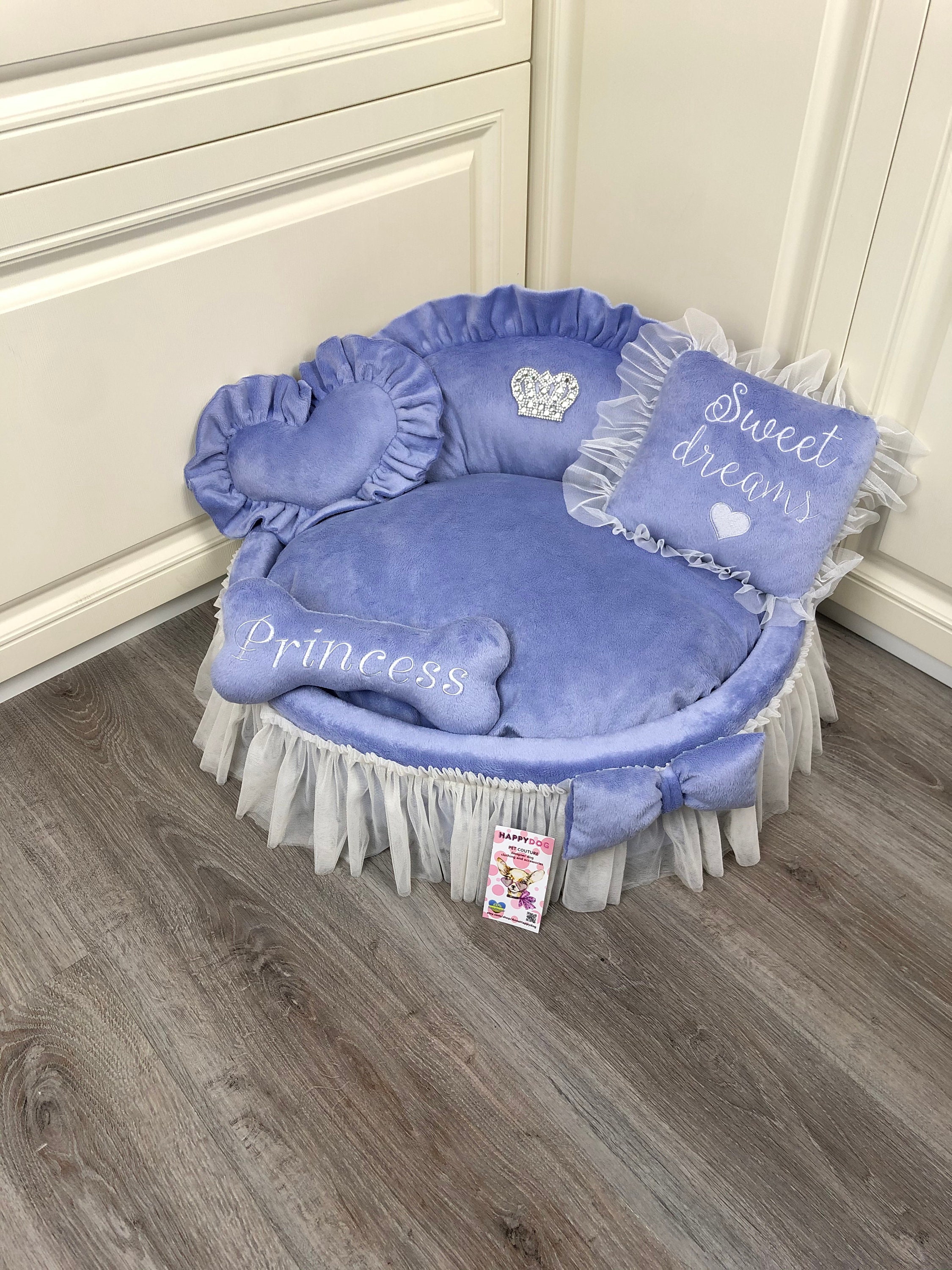 Lavender princess dog bed with crown sparkles Designer pet bed Etsy