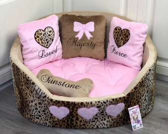 Cheetah and pink luxury princess dog bed Designer leopard pet bed Cat bed Personalized dog bed Customized dog bed Birthday dog
