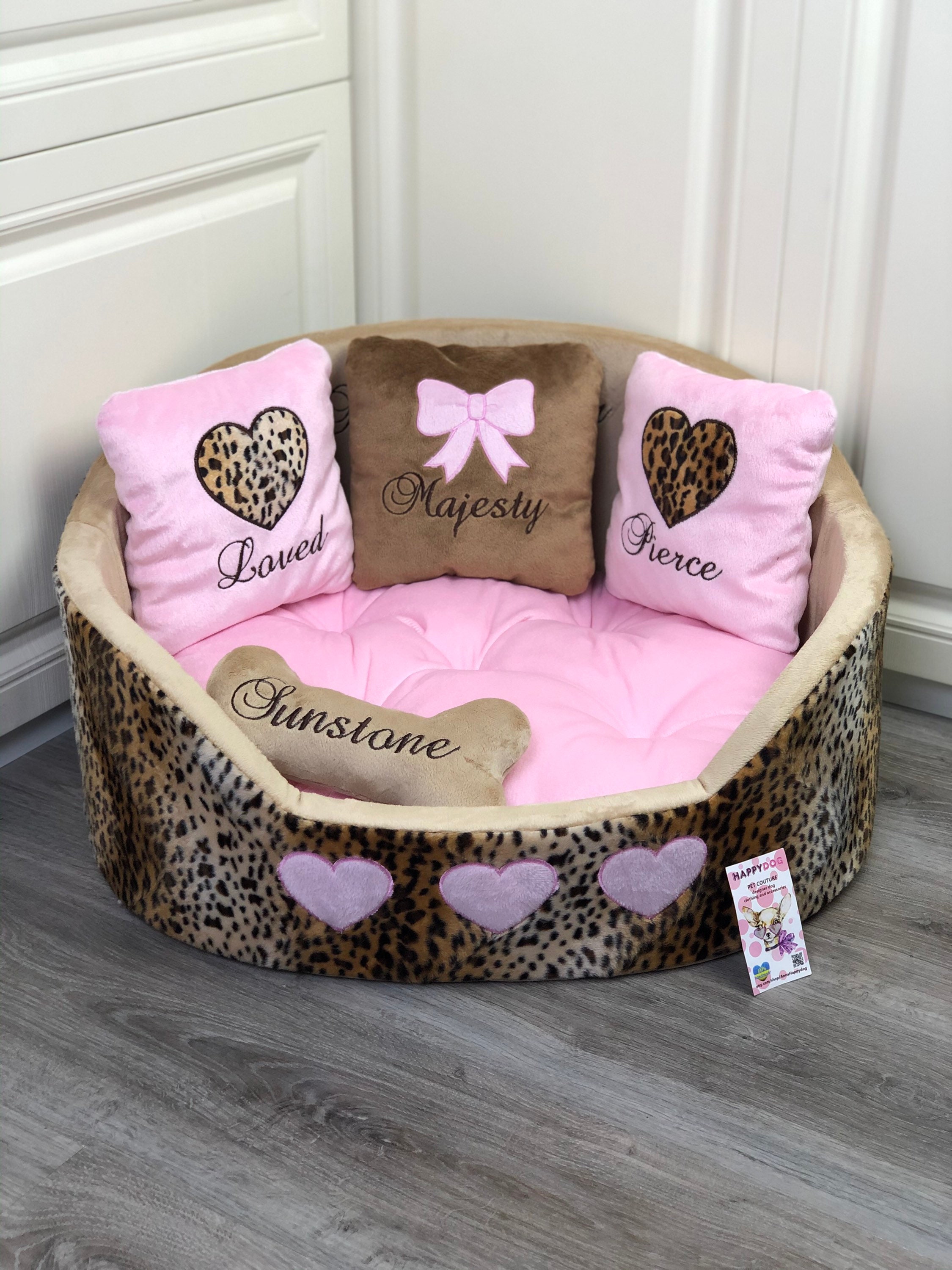 Baby Pink and Black Luxury Dog Bed With Crown Sparkles and 