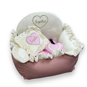 Blush en crème gepersonaliseerd hondenautostoeltje Luxe crème en babyroze autostoeltje Designer hondenautostoeltje Luxe hondenmand voor op reis