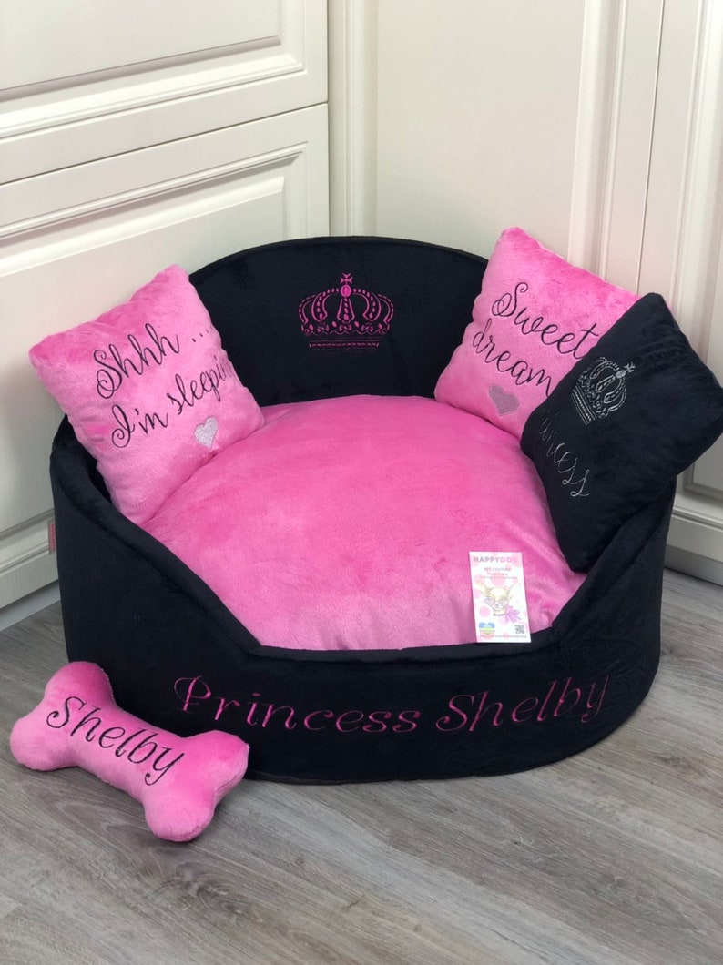 Black and Pink Personalized Dog Bed Luxury Pink Dog Bed Etsy