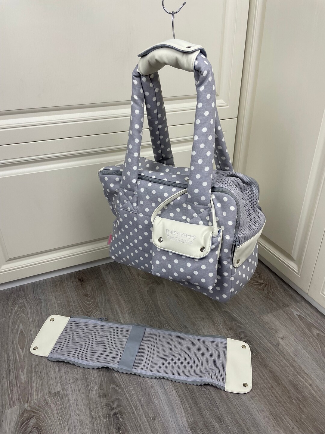 Gray Polka Dot Designer Dog Bag Exclusive Dog Carrier Bag for Small Dog
