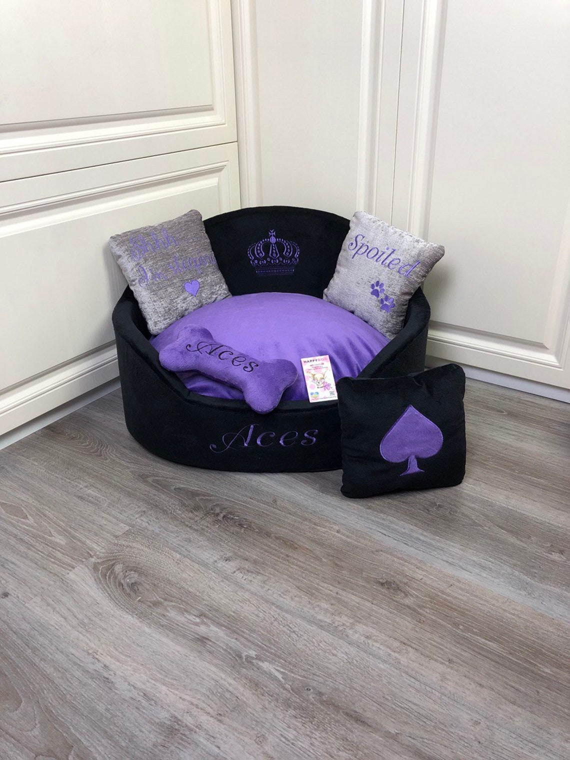 Purple and black personalized dog bed Designer pet bed Cat bed Etsy