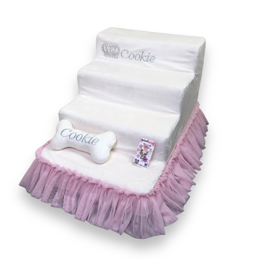 Pink Ramp Step Personalized Pet Steps - Cream and Baby Pink, Pink Dog Ramps Cat Stairs ...