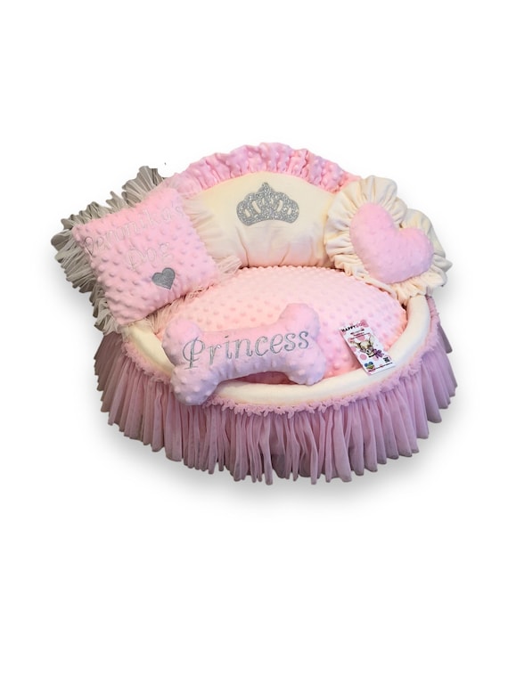 Baby Pink and Cream Princess Dog Bed With Crown Sparkles Puppy Bed for Princess Dog Designer Pet Cat Bed Medium or Small Personalized Bed Etsy UK