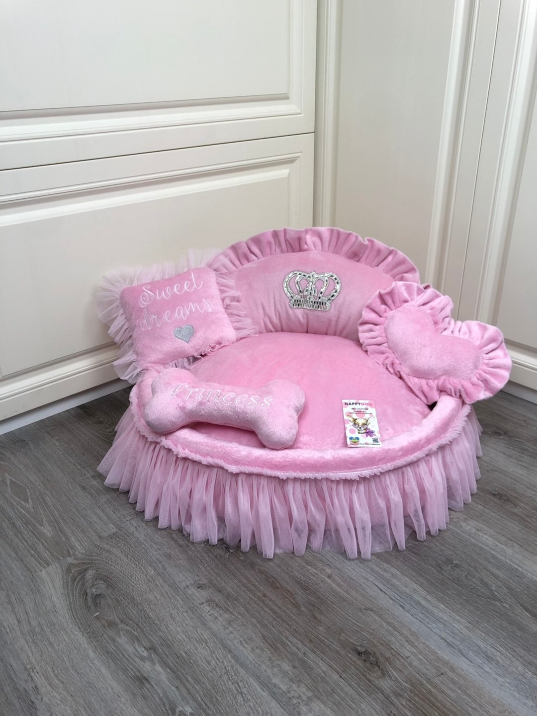 Baby Pink Princess Pet Bed Personalized Dog Bed With Tulle Etsy