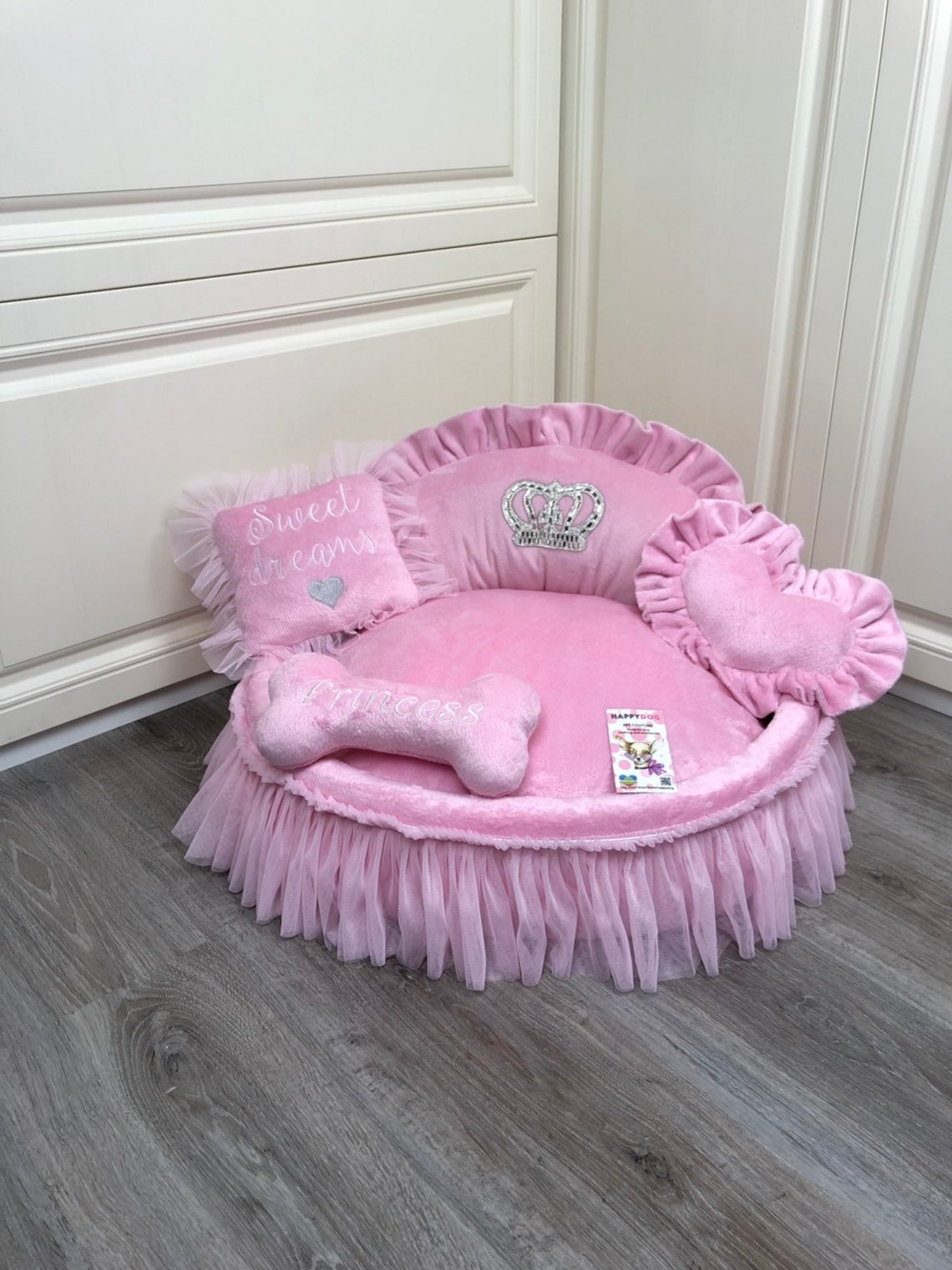 Baby Pink Princess Pet Bed Personalized Dog Bed With Tulle Etsy