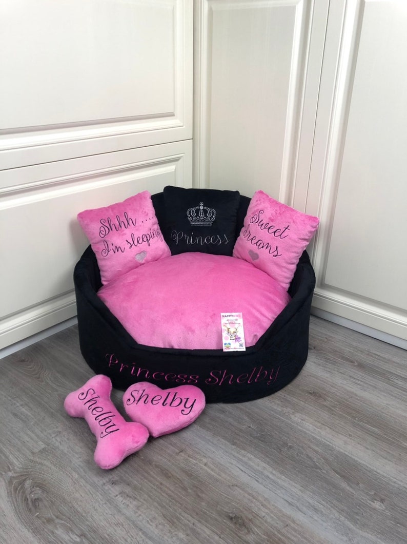 Black and Pink Personalized Dog Bed Luxury Pink Dog Bed Etsy