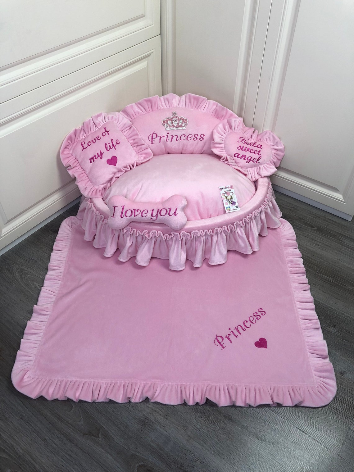 Baby pink personalized luxury dog bed Princess dog bed Etsy