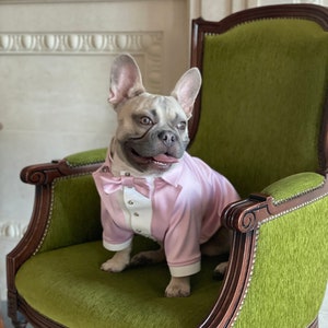Baby pink wedding dog suit Rose pink dog tuxedo French bulldog suit Luxury dog outfit Customized dog suit Birthday dog costume Dog wedding image 1