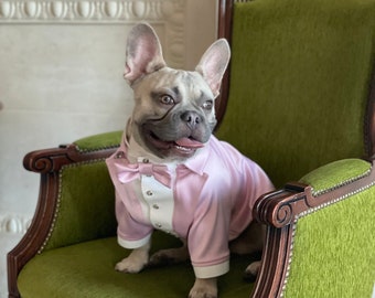 Baby pink wedding dog suit  Rose pink dog tuxedo French bulldog suit Luxury dog outfit Customized dog suit Birthday dog costume Dog wedding
