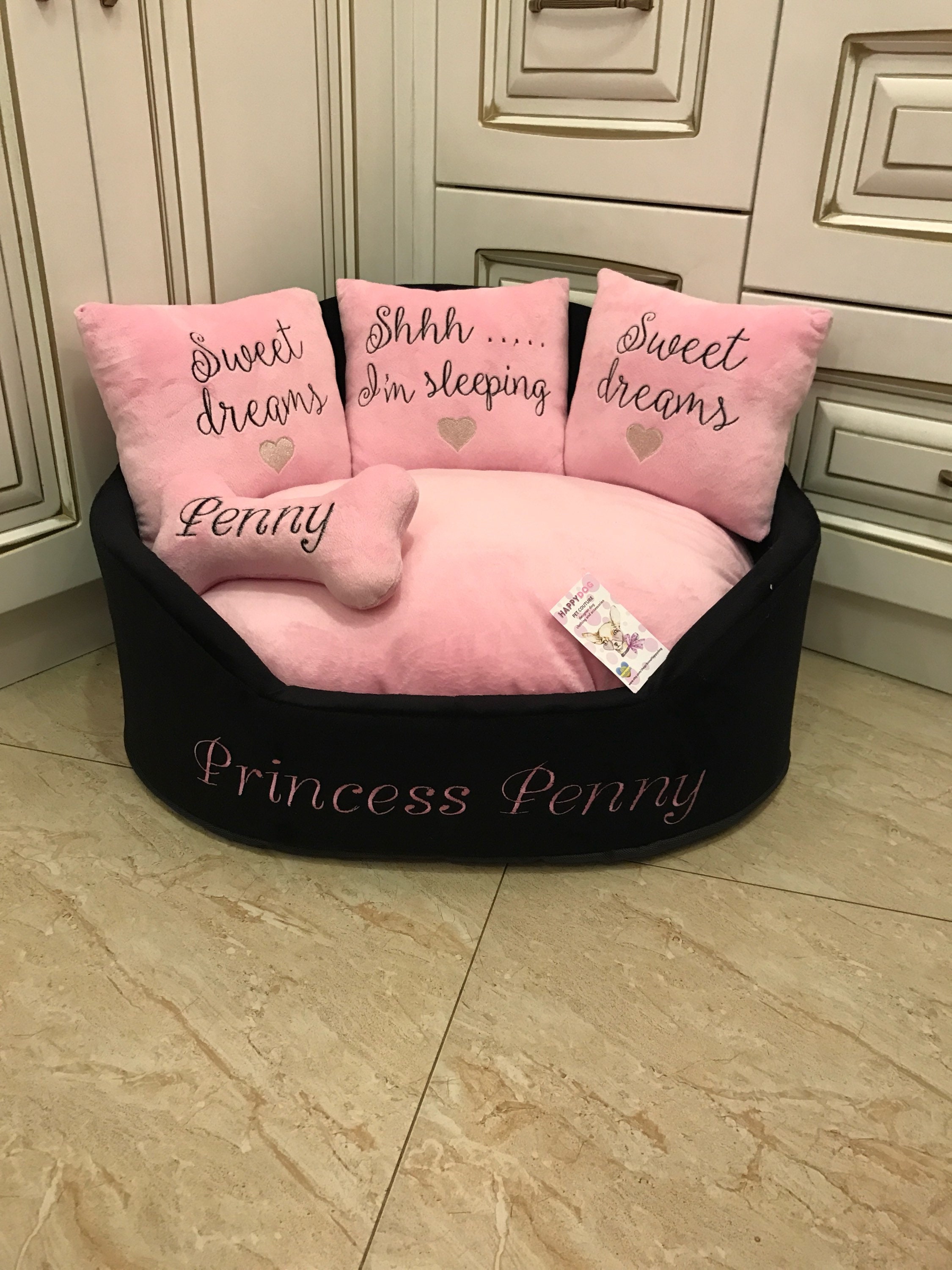 Black and Baby Pink Luxury Dog Bed Designer Baby Pink Pet Bed Etsy