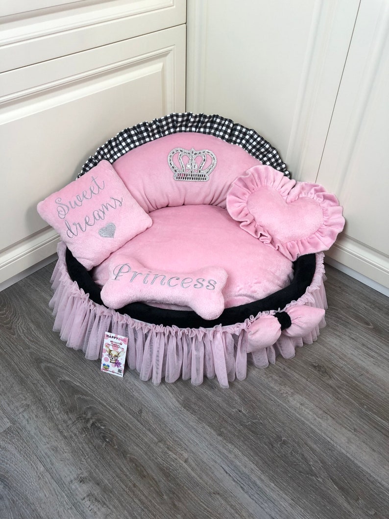 Baby Pink and Black Luxury Dog Bed With Crown Sparkles and Etsy