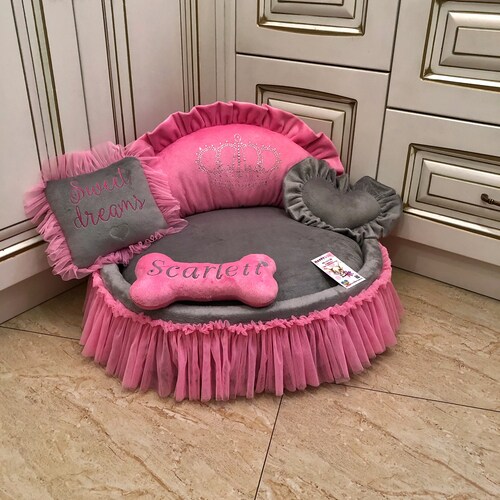 Pink Luxury Princess Dog Bed Personalized Dog Bed Designer Pet Etsy
