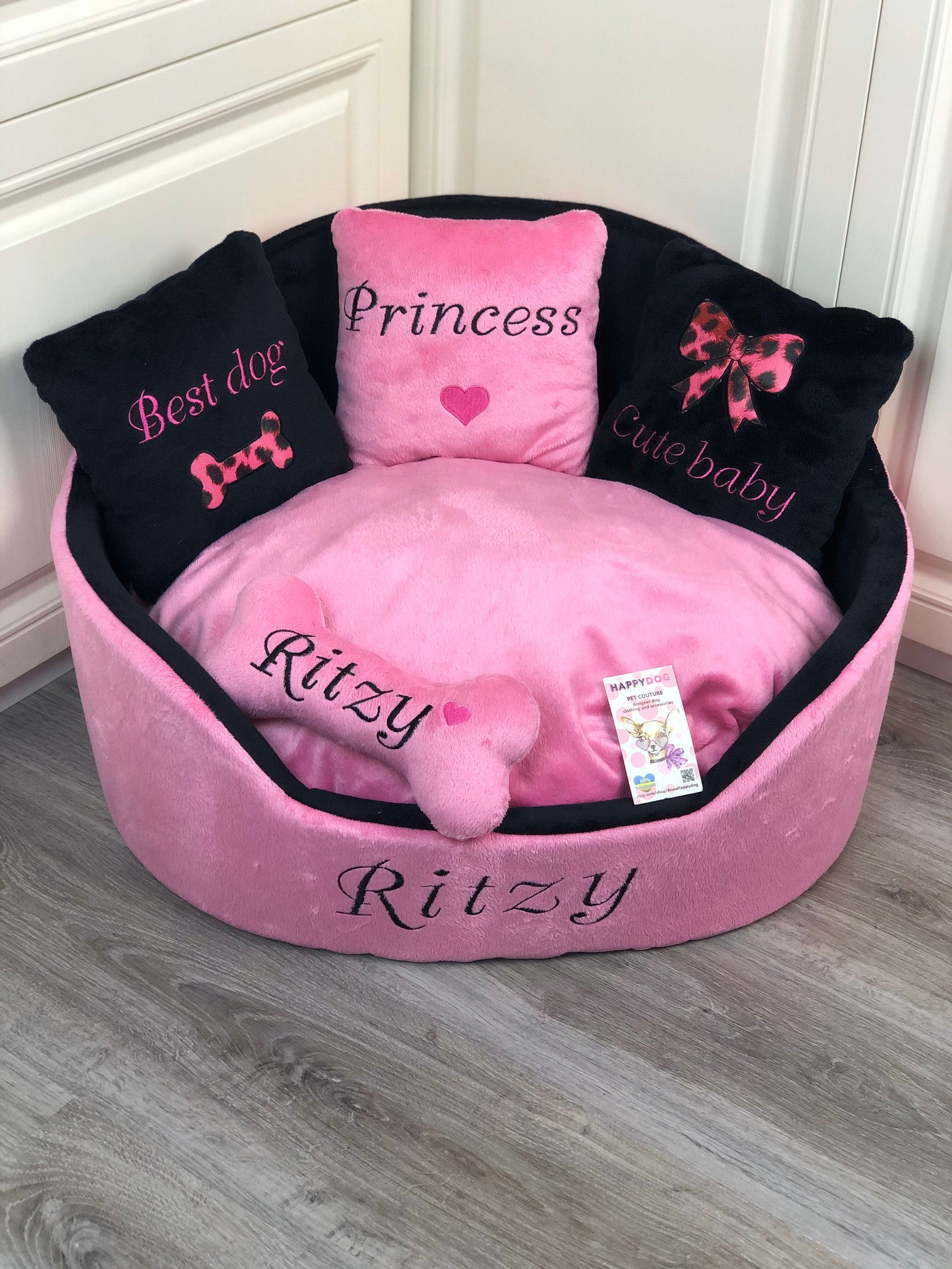 Pink and Black Luxury Princess Dog Bed Designer Pet Bed Cat Etsy