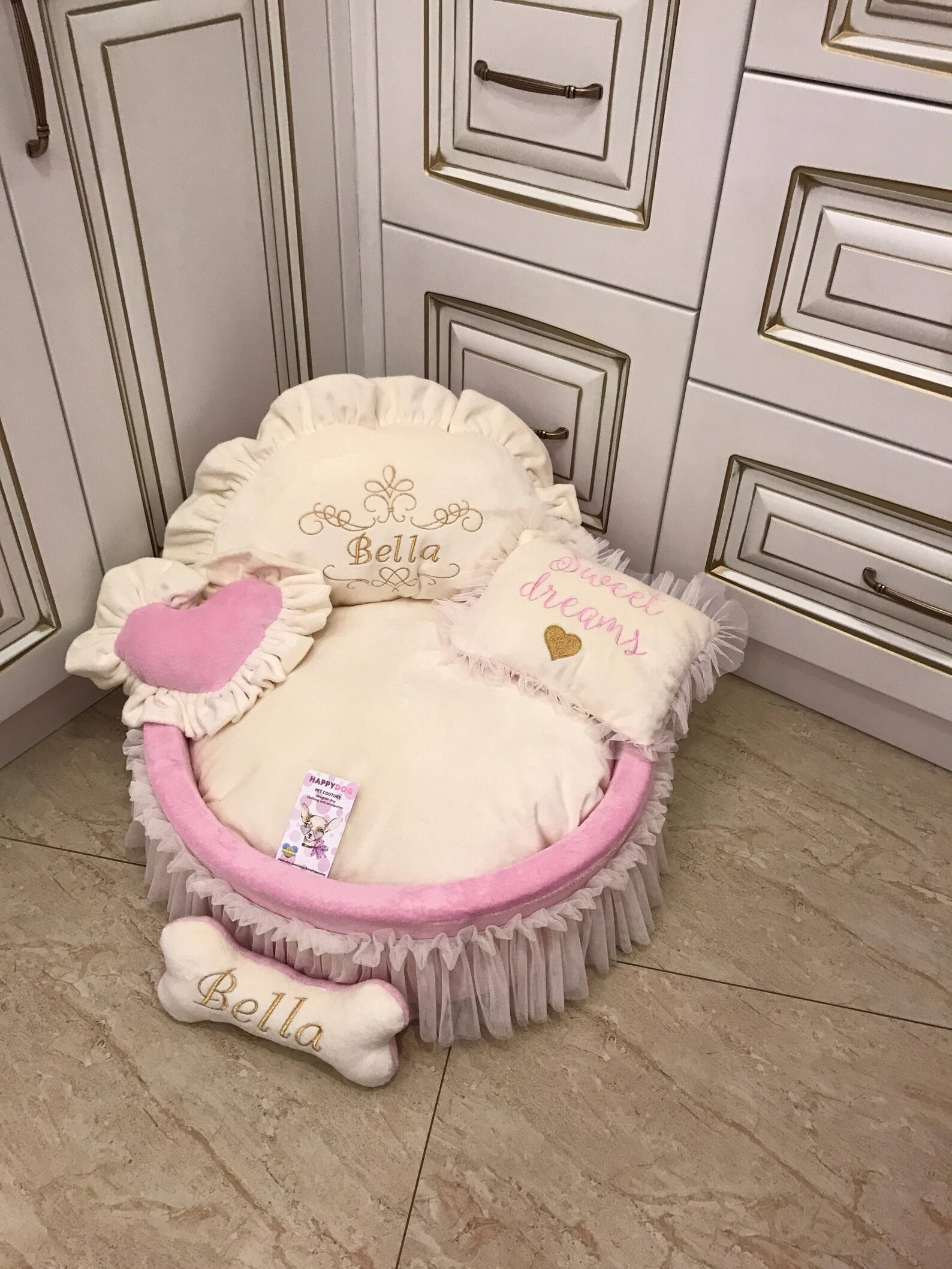 Baby pink and ivory princess bed Personalised dog bed with Etsy