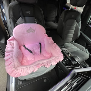 Grijs en roze hondenautostoeltje Luxe roze autostoeltje Designer hondenautostoeltje Luxe hondenmand voor op reis Gepersonaliseerd autostoeltje voor hond
