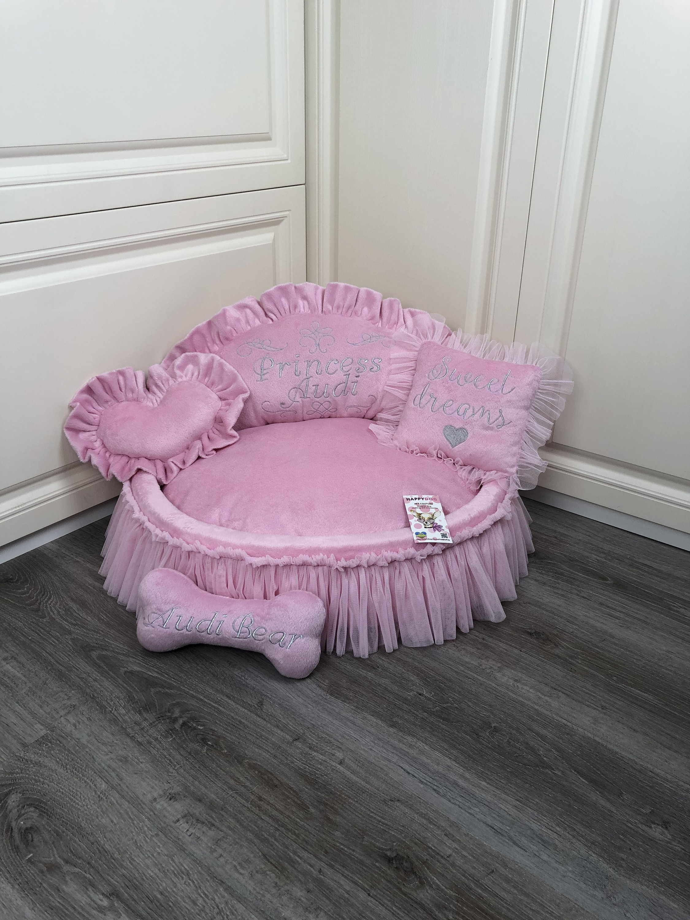 Baby pink princess dog bed Personalized dog bed with tulle Etsy