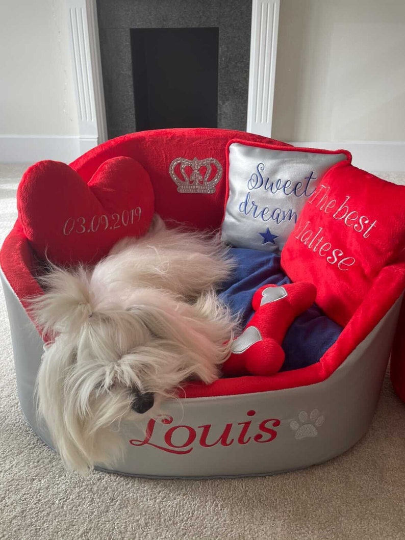 Silver and Red Luxury Dog Bed Eco Leather Pet Bed Designer Pet Etsy