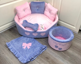 S size Lavender and pink luxury dog bed for small or medium dog