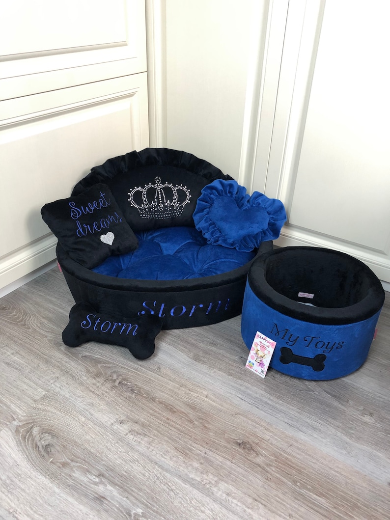 Navy and black dog toy storage Toy basket for dog Cat toys Etsy