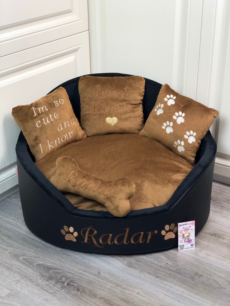 Black and brown personalized dog bed Faux leather pet bed Etsy