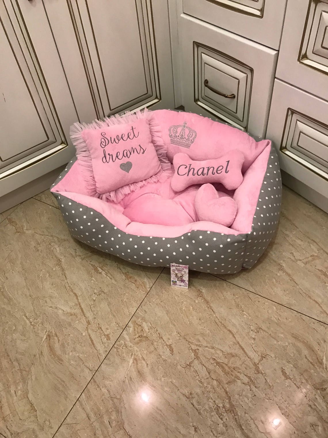 Baby Pink and Gray Designer Dog Bed Princess Dog Bed Custom Etsy