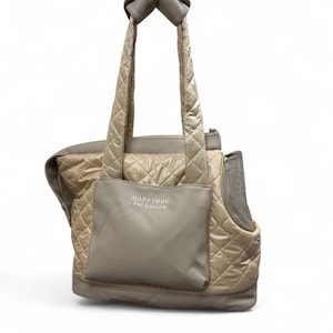 Personalized Beige Waterproof Dog Carrier - Custom Small Dog Bag with Faux Leather & Mesh Window