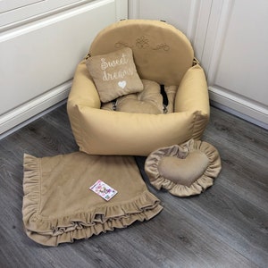 Beige eco lederen hond autostoel huisdier rijden kit Designer hond autostoel Luxe hondenbed voor reizen Aangepaste autostoel