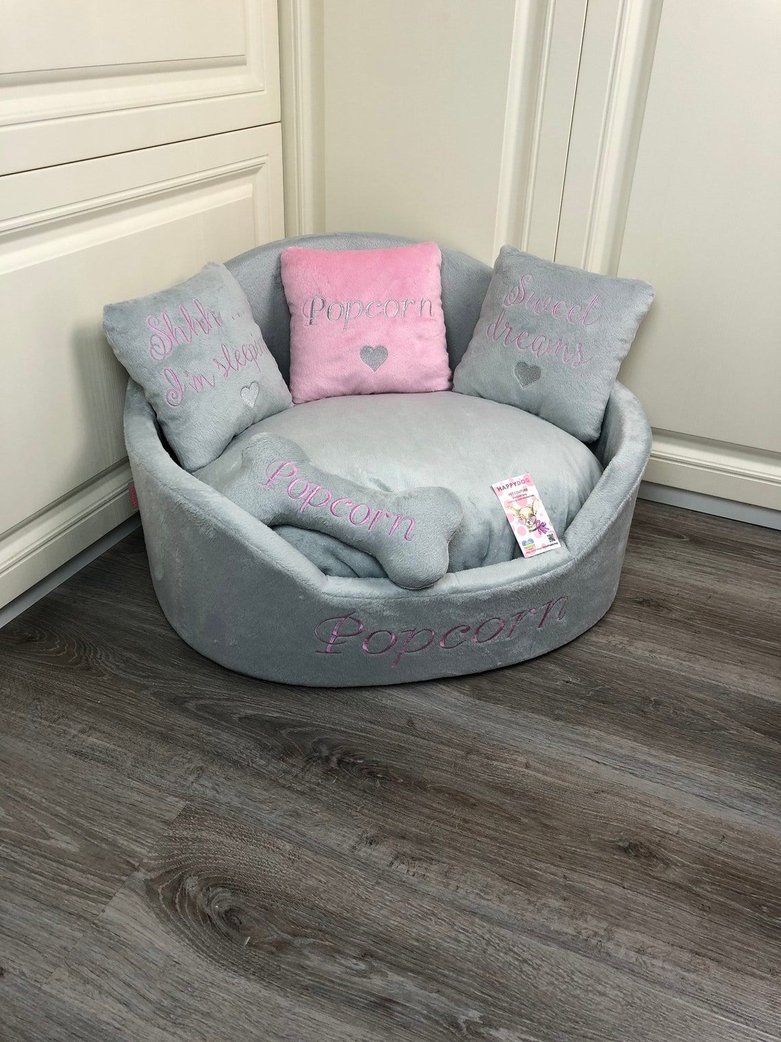 Light Gray and Baby Pink Luxury Dog Bed Designer Pet Bed Cat Etsy