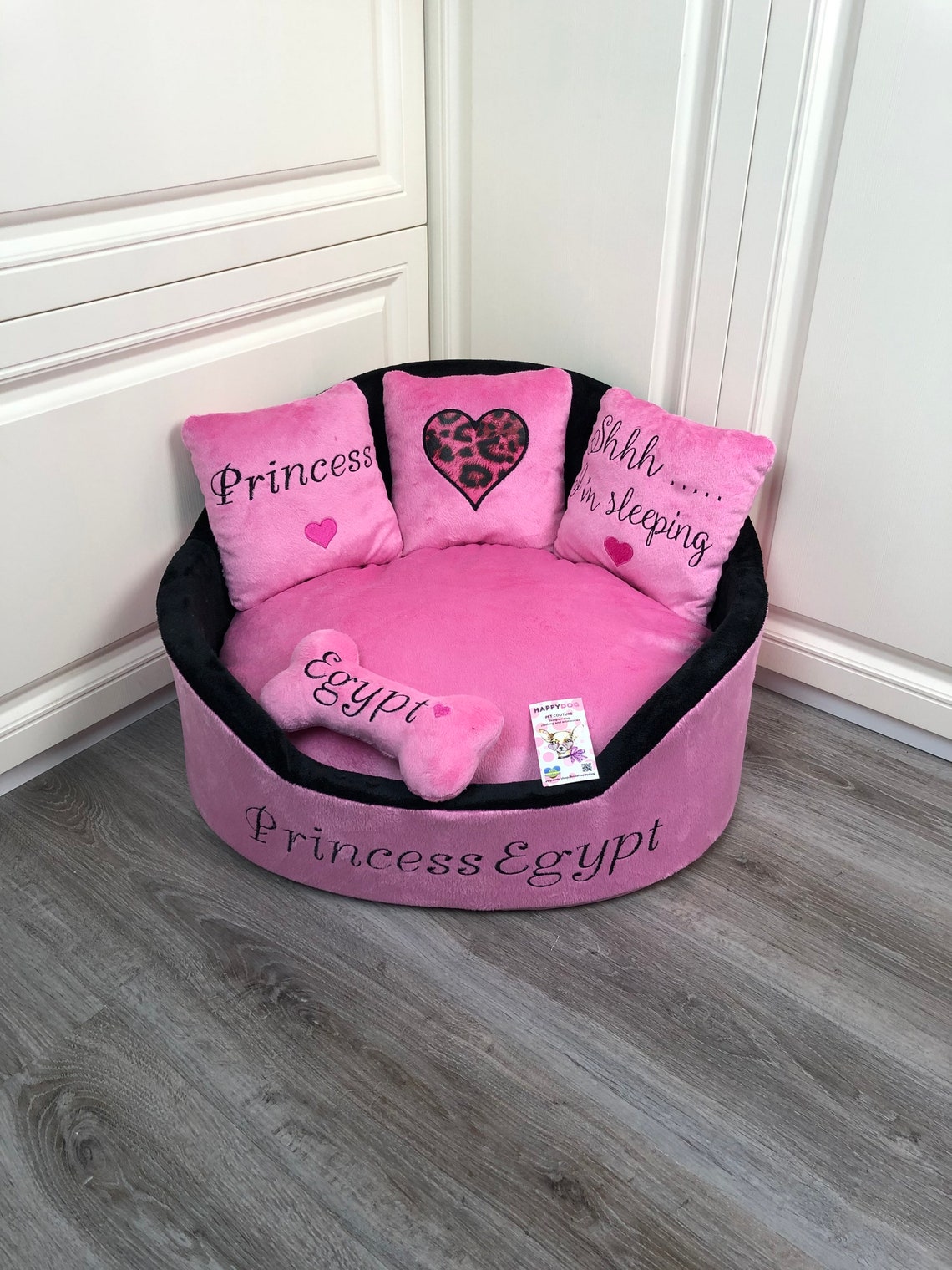 Black and Bright Pink Luxury Princess Dog Bed Designer Pet Bed Etsy