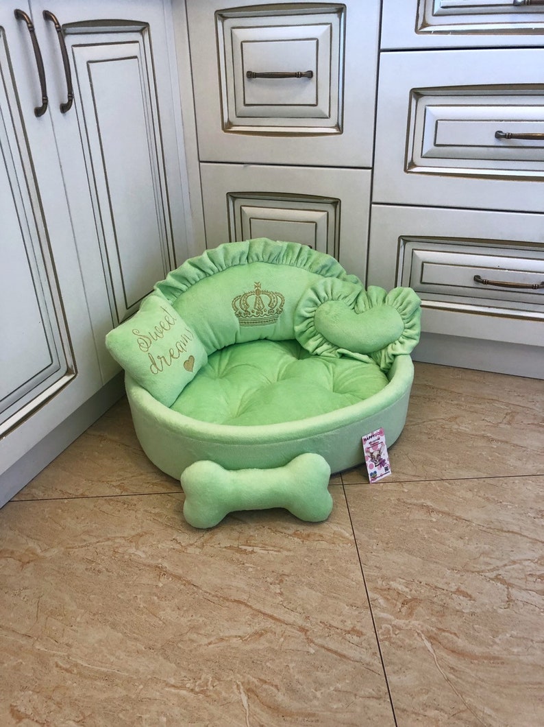 Light green designer dog bed Princess dog bed Personalized dog Etsy