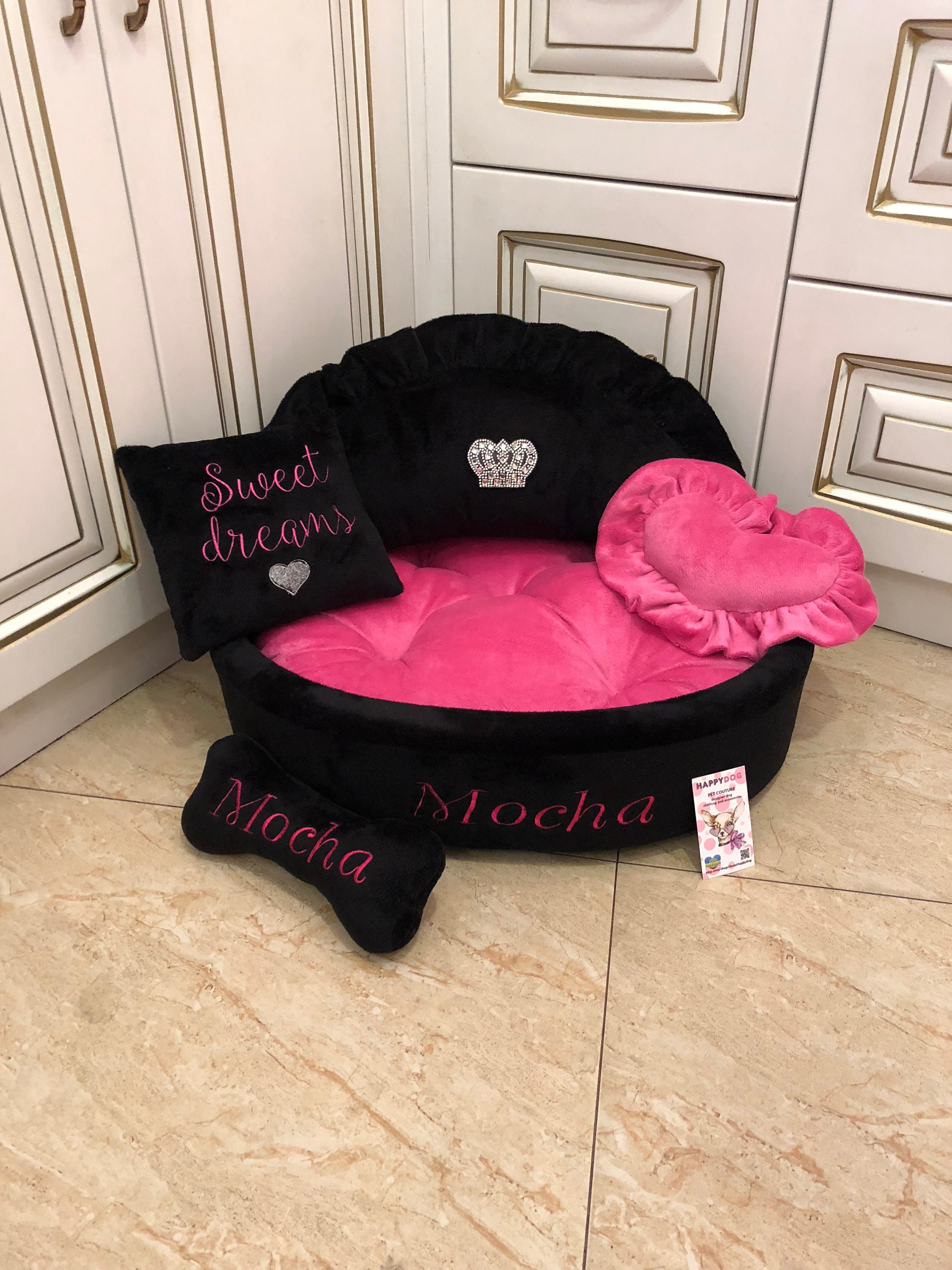 Pink Princess Dog Bed With Crown Sparkles Luxury Personalized -  Hong  Kong