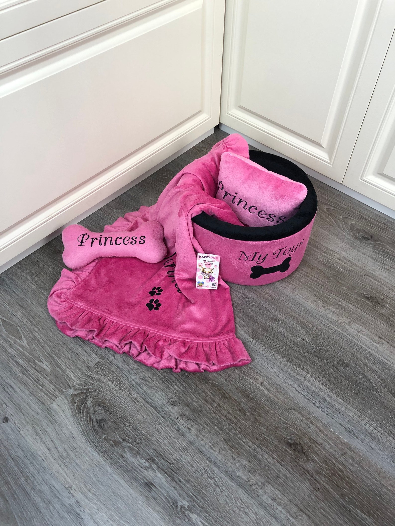 Bright pink blanket for dog Pink and black puppy blanket with Etsy