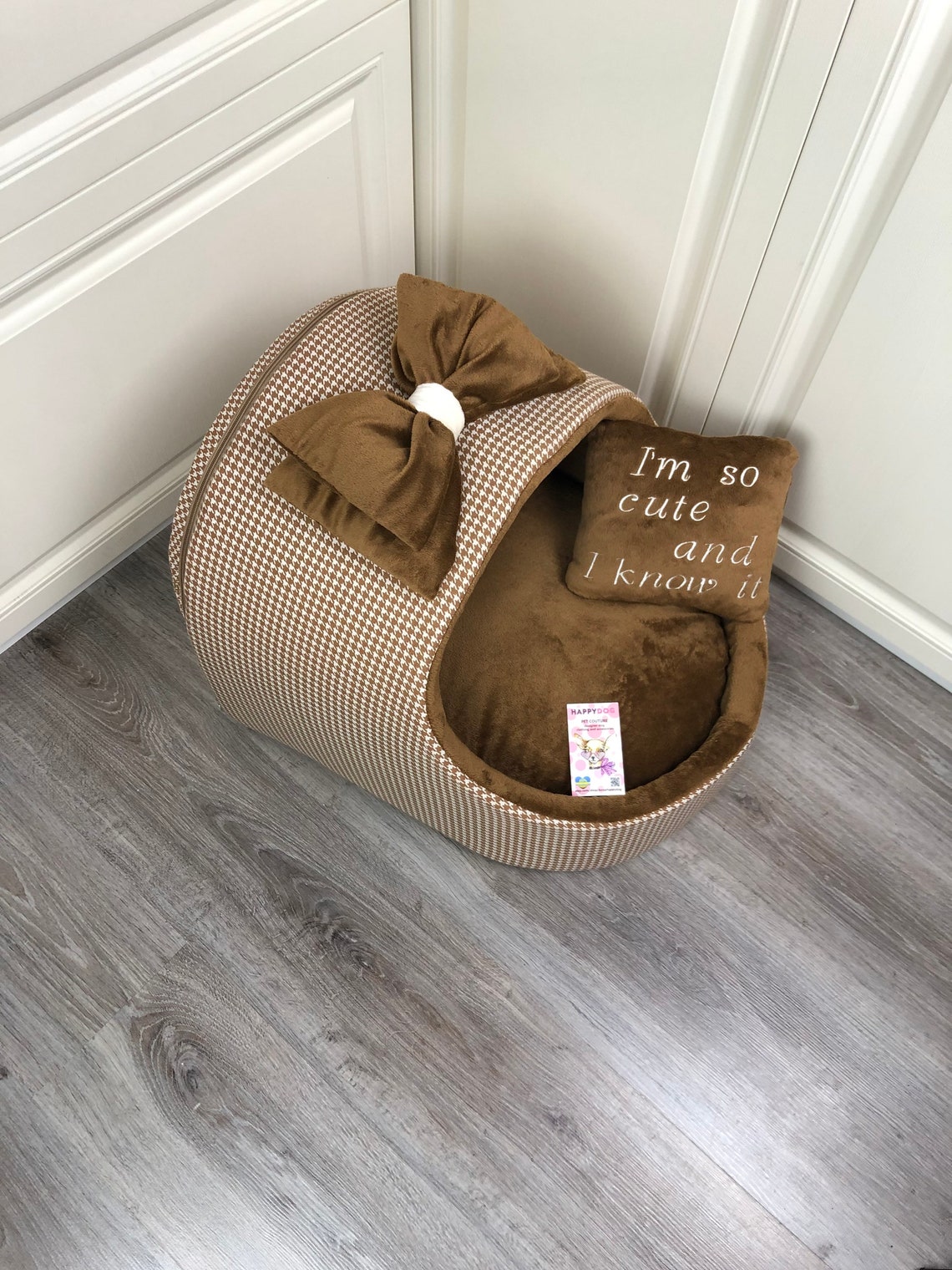 Curated visual reference: Gallery Detail: Brown Luxury Dog Cradle Customized Dog Bed Beige Dog Canopy