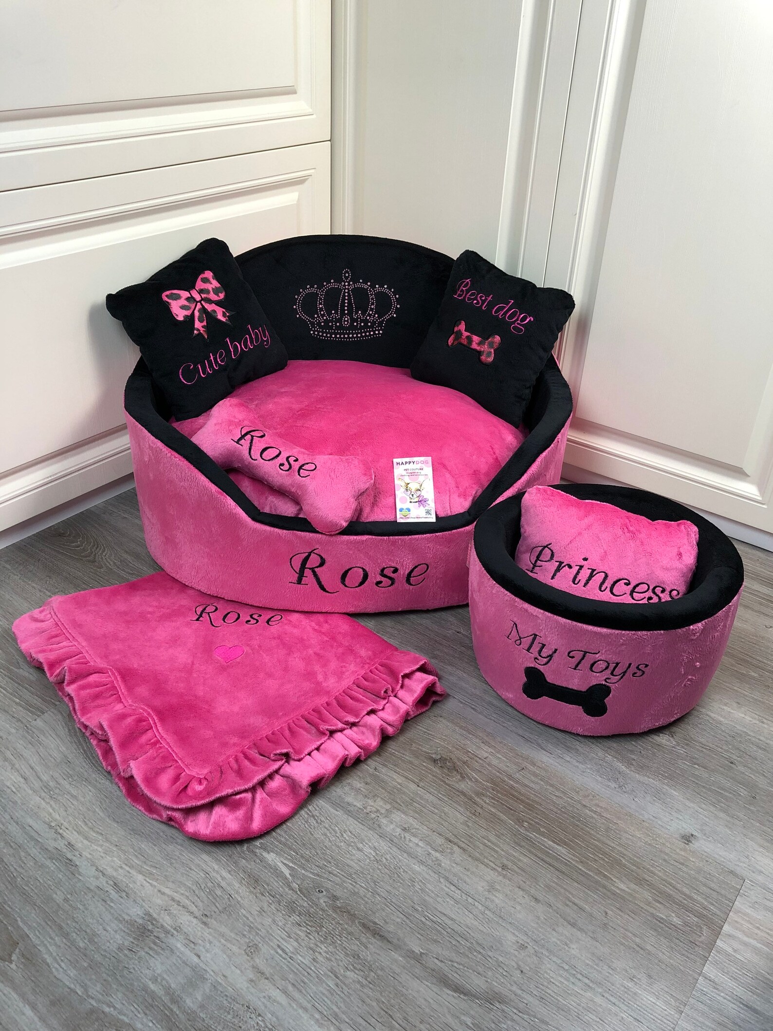 Bright Pink and Black Luxury Princess Dog Bed Designer Pet Bed Etsy