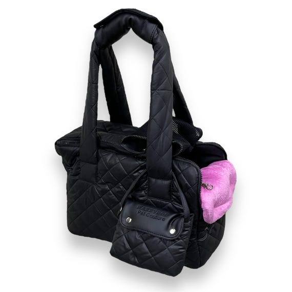 タグ付き新品 犬の黒いキルティングキャリーバッグ 黒のキルティング犬