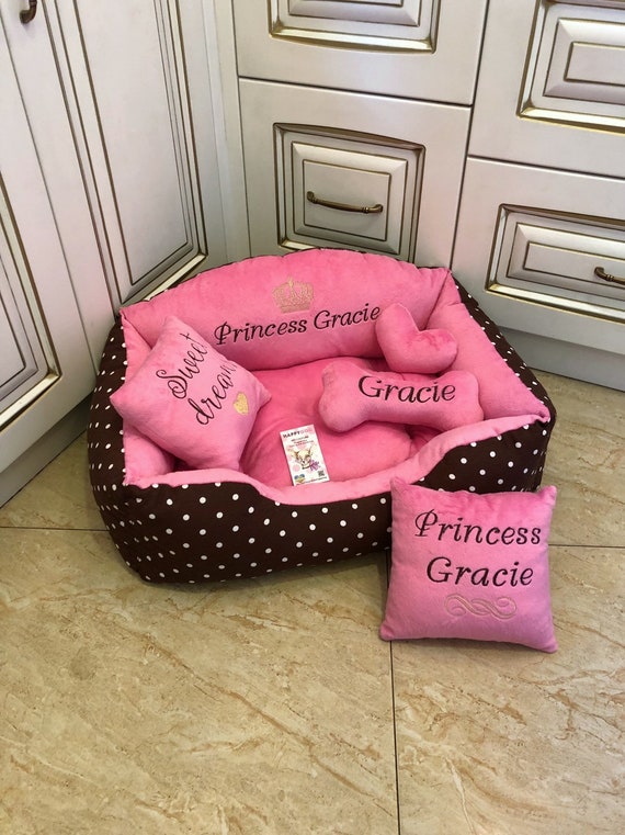 Pink And Brown Polka Dot Designer Dog Bed Princess Dog Bed Etsy