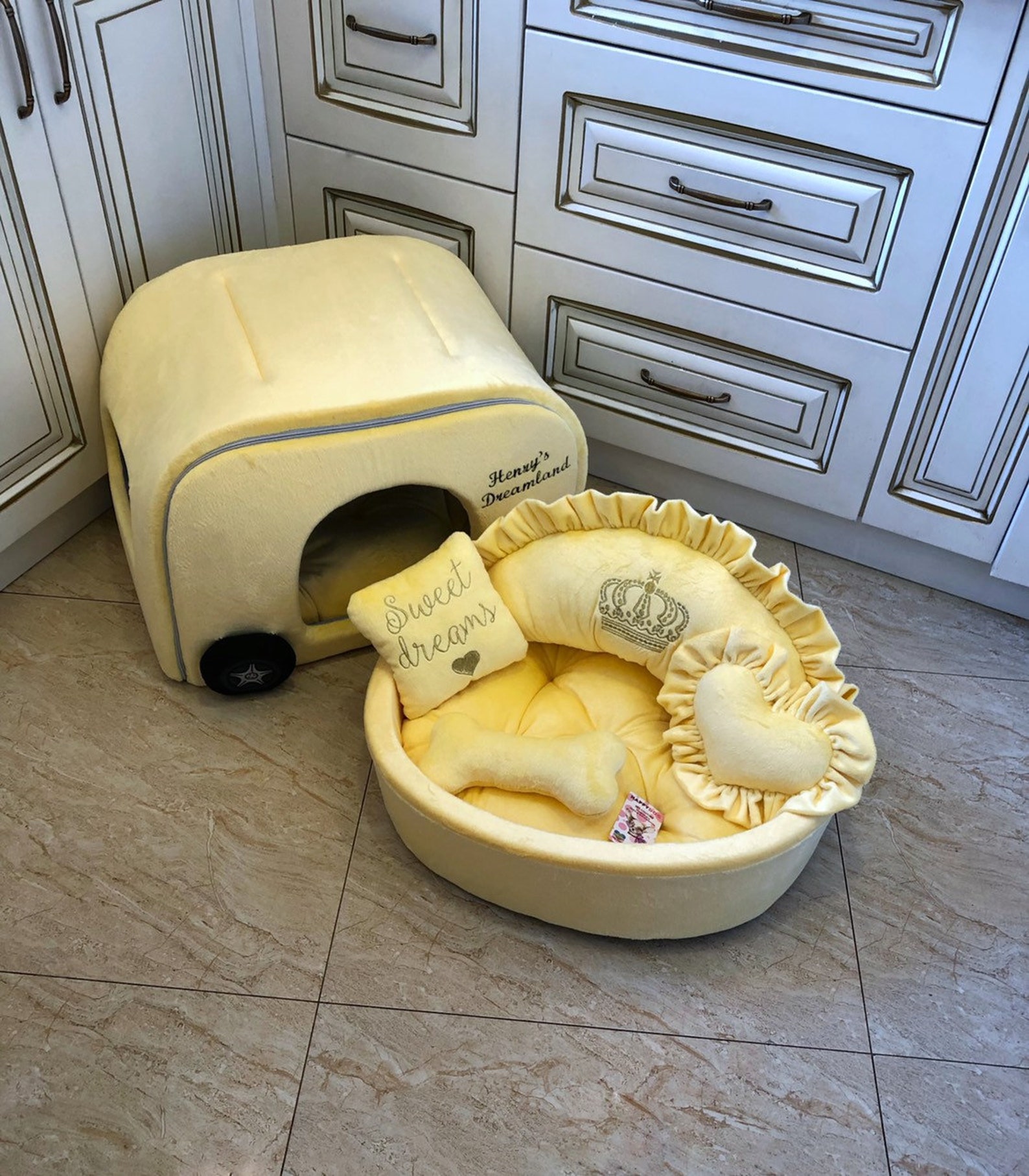 Yellow designer dog bed Princess dog bed Personalized dog bed Etsy