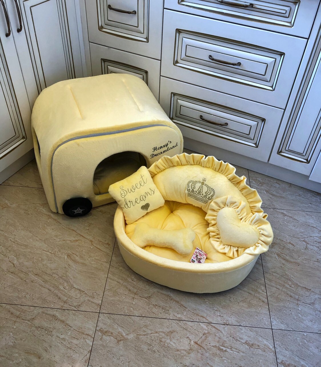 Yellow designer dog bed Princess dog bed Personalized dog bed Etsy