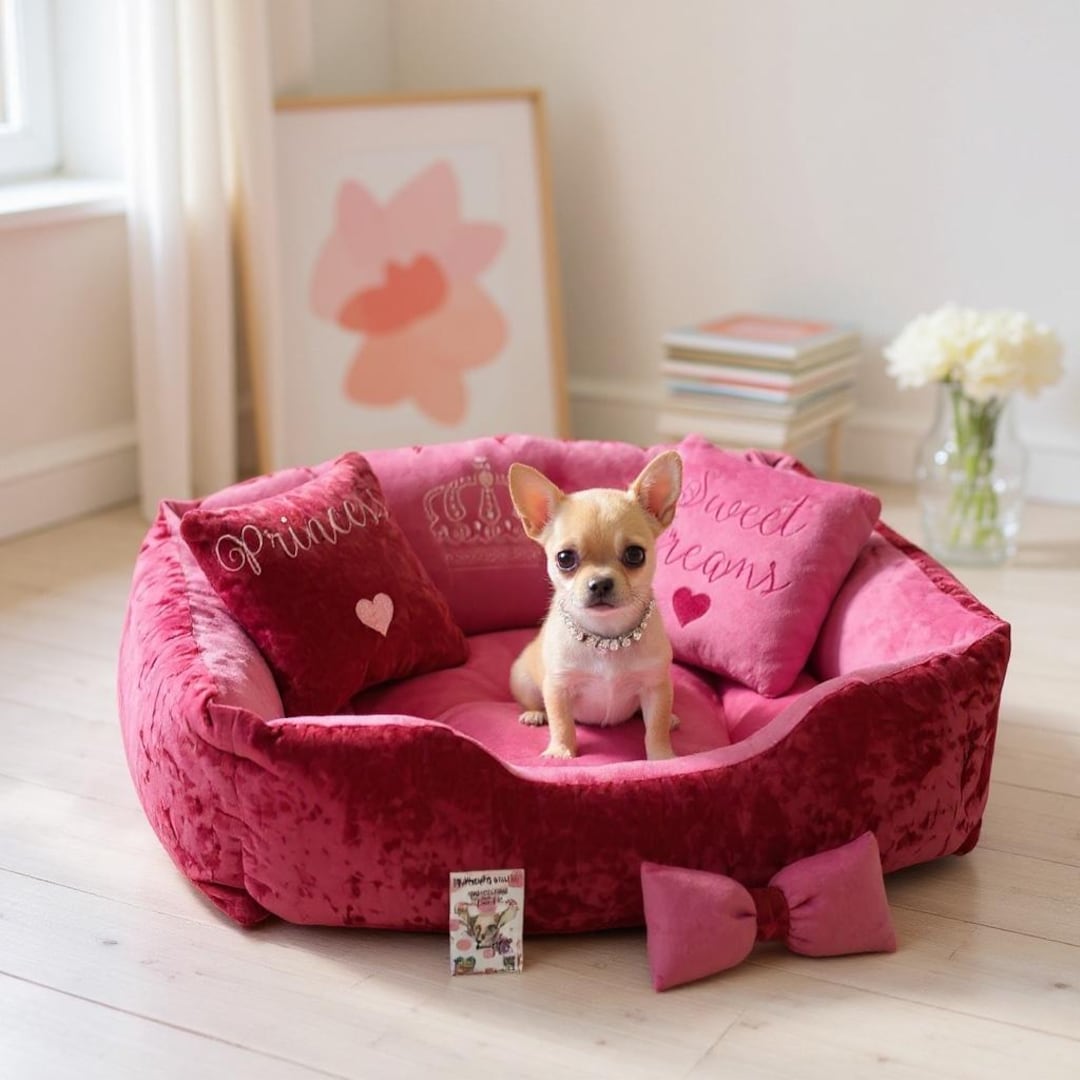 Hot Pink Minky Fur Dog Bed: Princess Style, Custom Made UK