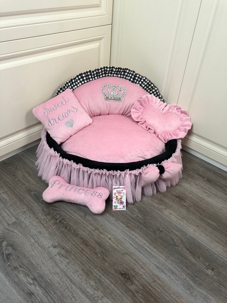 Baby Pink and Black Luxury Dog Bed With Crown Sparkles and Etsy