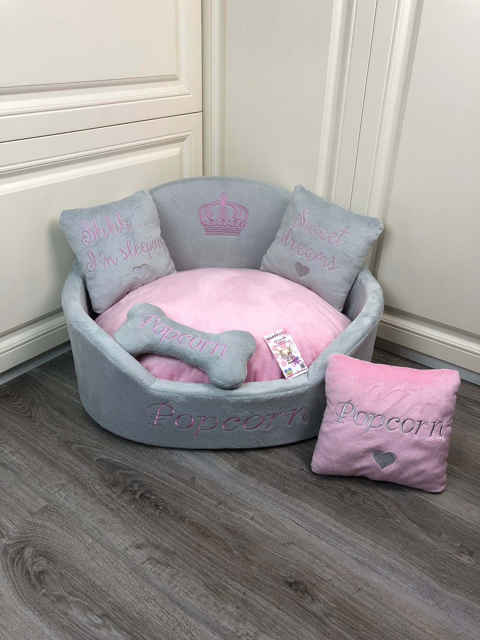 Light Gray and Baby Pink Luxury Dog Bed Designer Pet Bed Cat Etsy