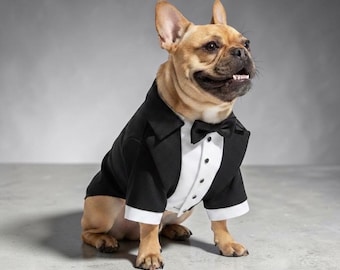 Black Satin Dog Tuxedo, Custom Wedding Dog Suit, French Bulldog Tuxedo, Formal Puppy Outfit, Ring Bearer Dog Clothes
