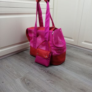 Hot pink and red mesh dog carrier Designer dog bag for summer  Puppy carrier luxury dog bag Small dog bag Customized pet carrier