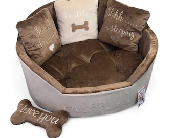 Luxury Beige Brown Pet Bed: Faux Suede Royal Dog Bed