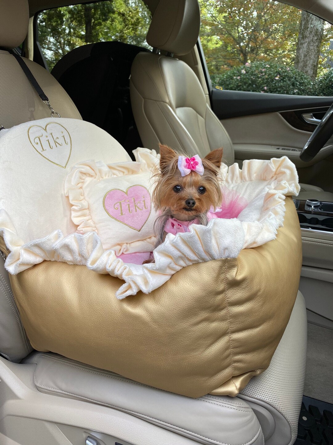 Custom Dog Car Seat Covers Dog Car Seat In Gold Faux Leather