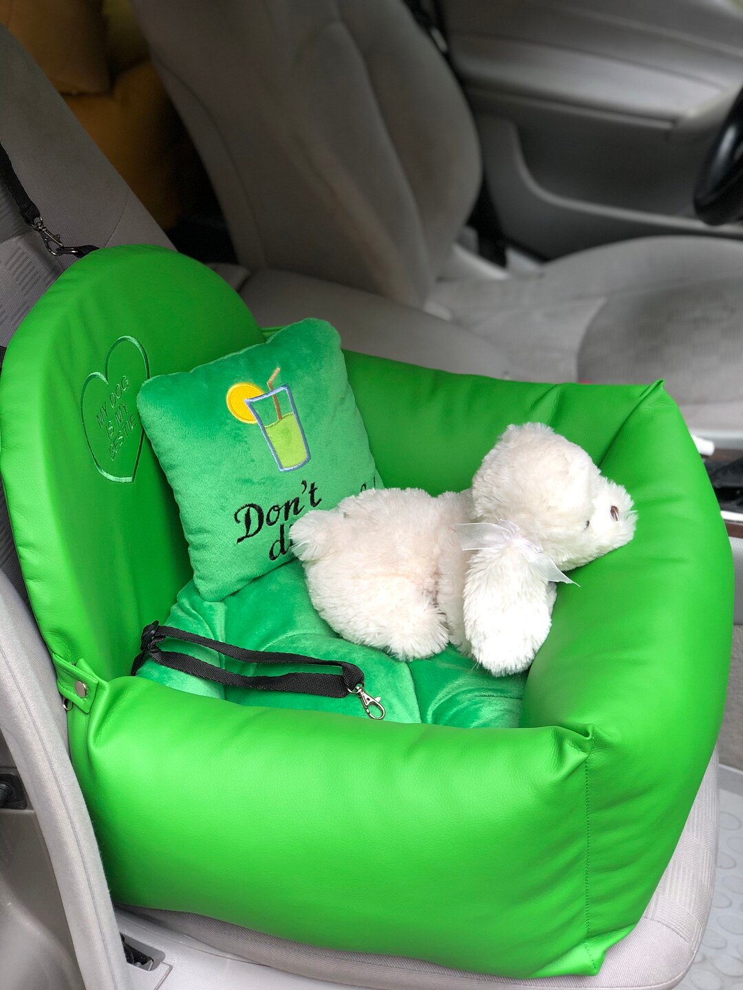 Green Car Seat for Dog Eco Leather Pet Car Seat Luxury Yellow Driving Kit Designer Dog Car Seat